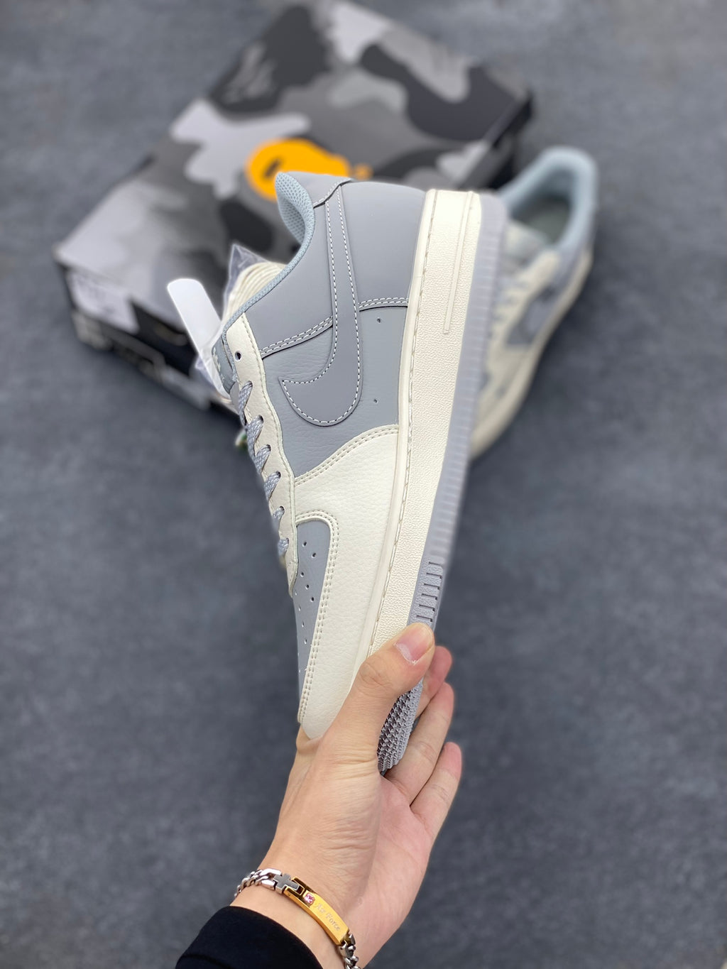 BAPE x Nike Air Force 1 Low "Cream/Grey" — Leather Sneaker
