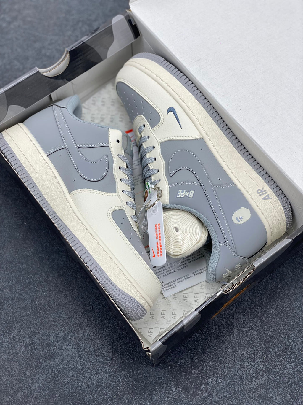 BAPE x Nike Air Force 1 Low "Cream/Grey" — Leather Sneaker