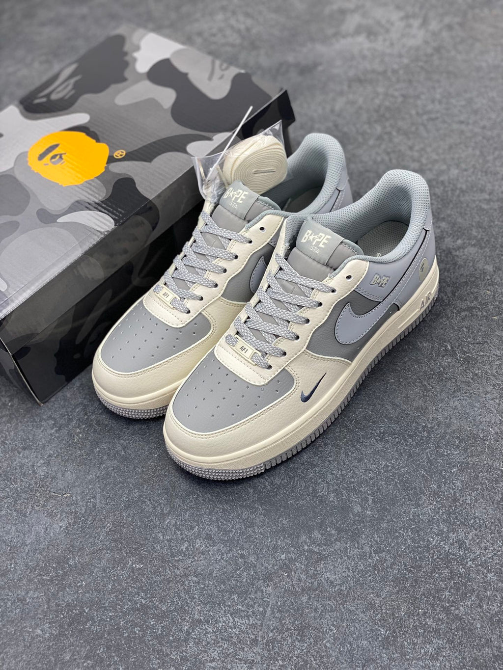BAPE x Nike Air Force 1 Low "Cream/Grey" — Leather Sneaker