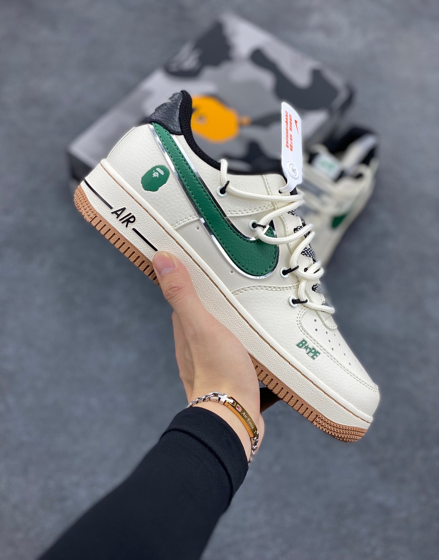 BAPE x Nike Air Force 1 Low "Sail/Forest Green" — Leather Sneaker