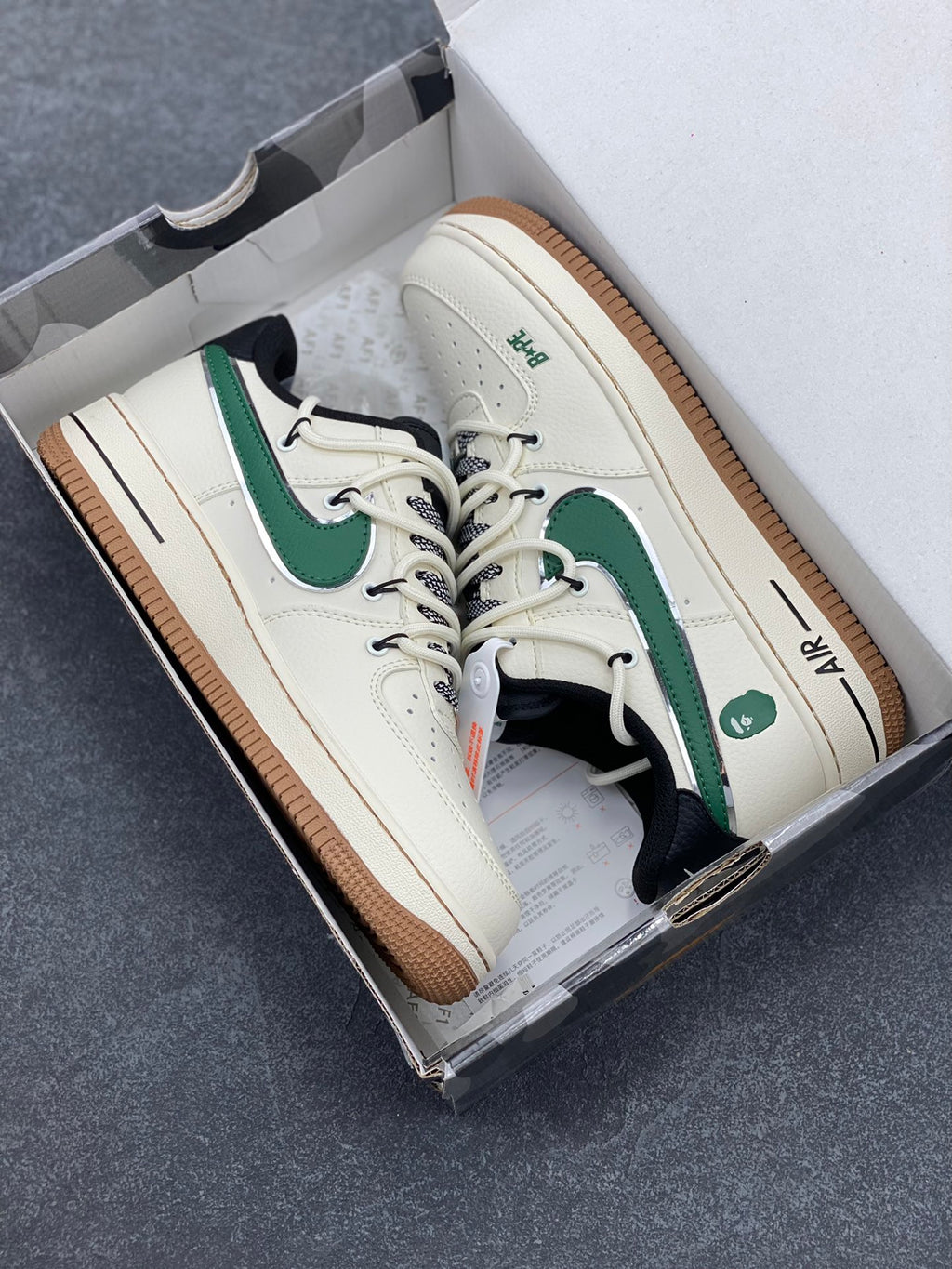 BAPE x Nike Air Force 1 Low "Sail/Forest Green" — Leather Sneaker