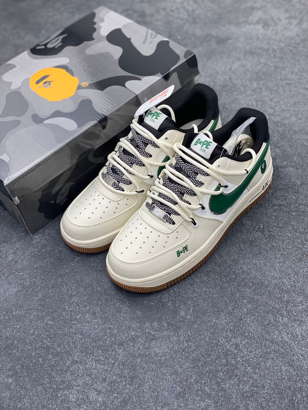 BAPE x Nike Air Force 1 Low "Sail/Forest Green" — Leather Sneaker