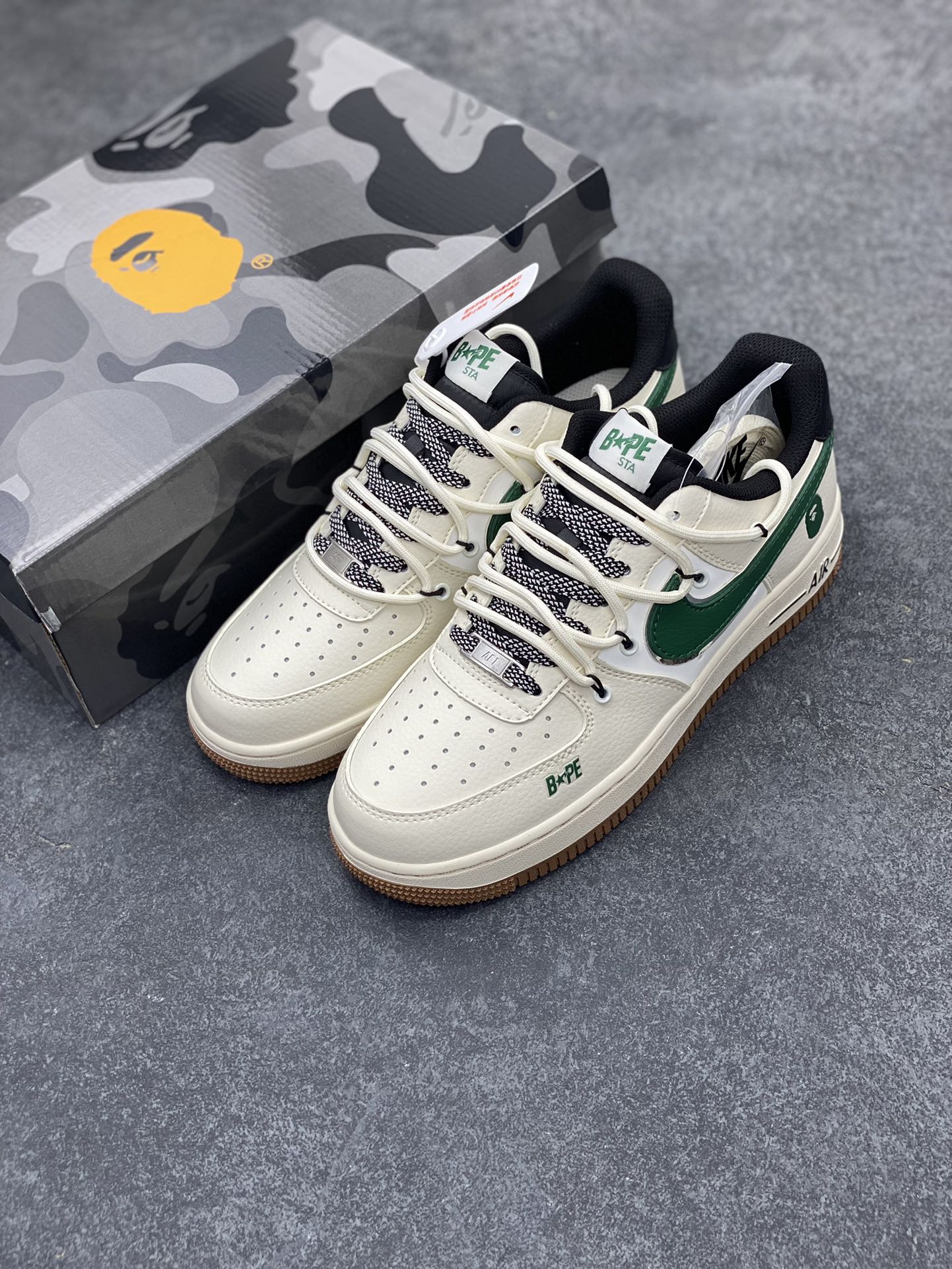 BAPE x Nike Air Force 1 Low "Sail/Forest Green" — Leather Sneaker