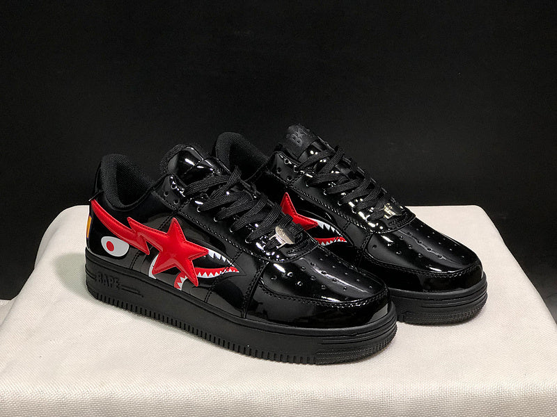 BAPE STA Low x Shark "Black" — Patent Leather Sneaker