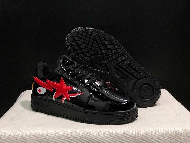 BAPE STA Low x Shark "Black" — Patent Leather Sneaker