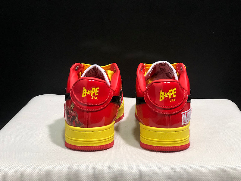 BAPE STA Low × Marvel "Iron Man" — Patent Leather Sneaker
