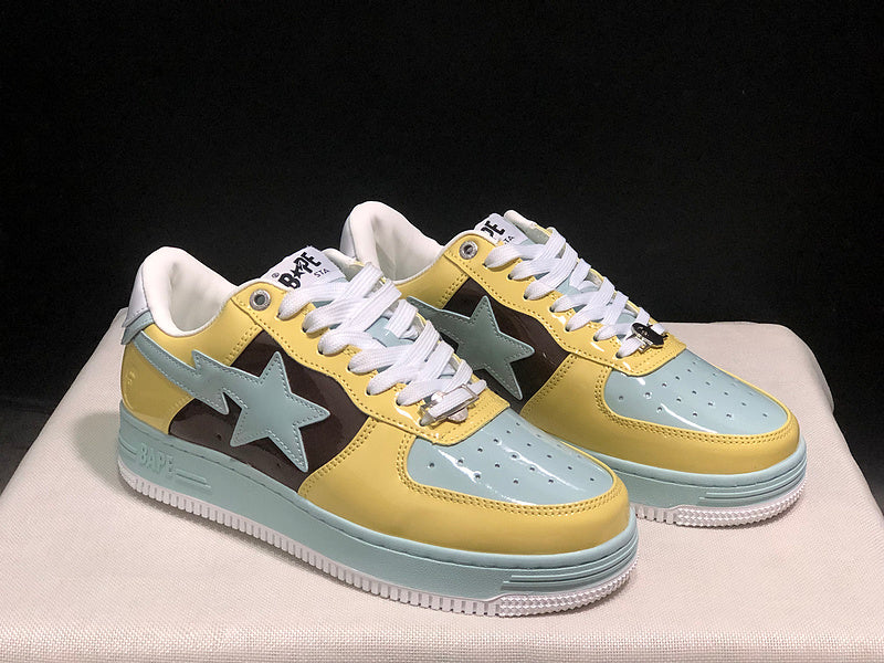 BAPE STA Low "Pastel Yellow / Mint" — Patent Leather Sneaker