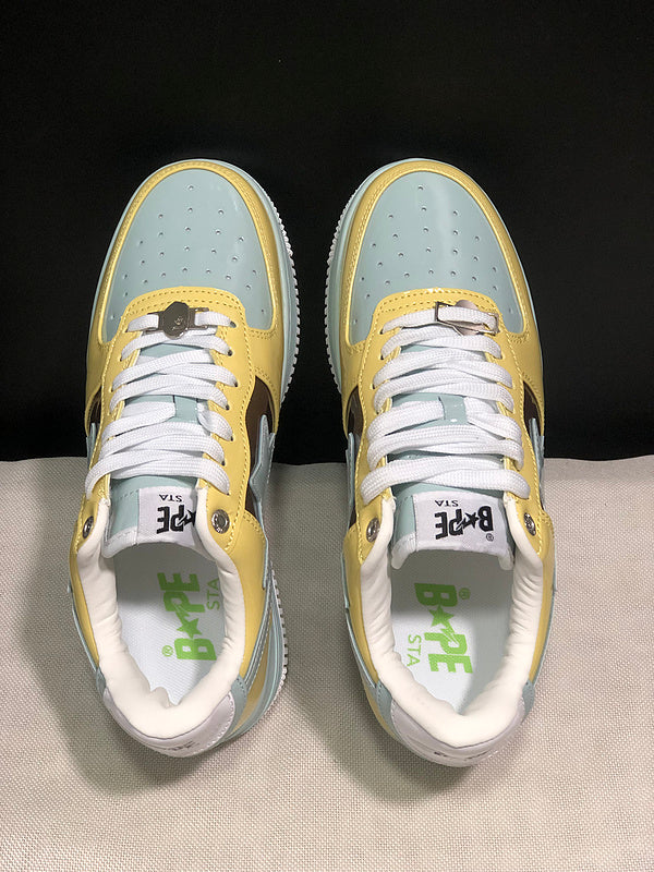 BAPE STA Low "Pastel Yellow / Mint" — Patent Leather Sneaker