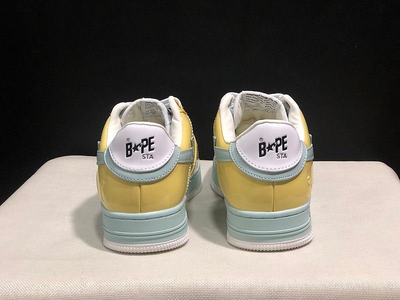 BAPE STA Low "Pastel Yellow / Mint" — Patent Leather Sneaker