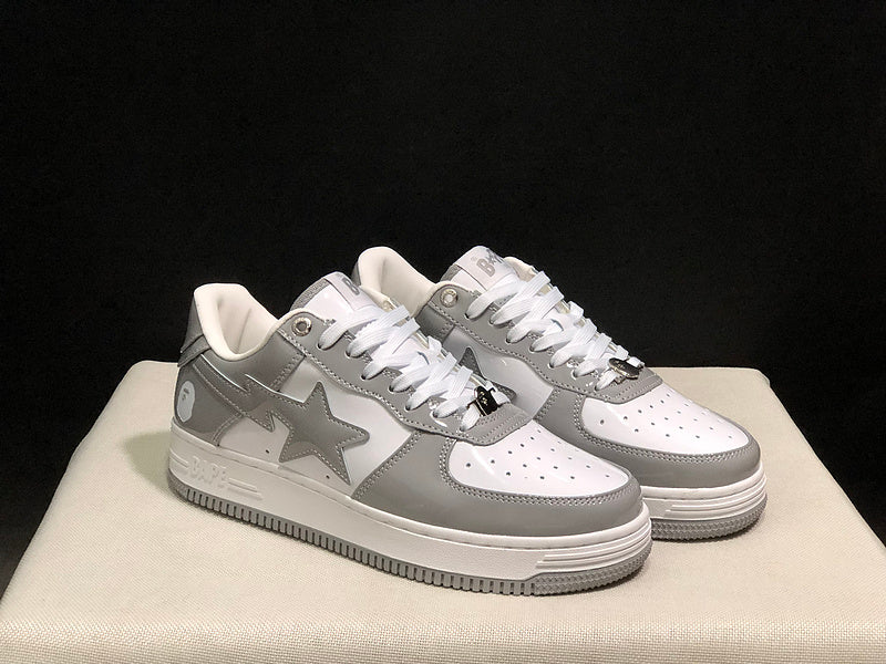BAPE STA Low "Grey / White" — Reflective Patent Leather Sneaker