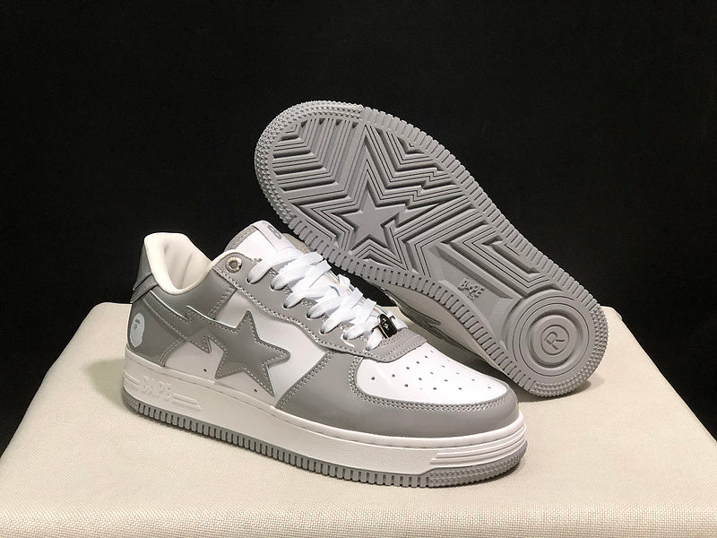 BAPE STA Low "Grey / White" — Reflective Patent Leather Sneaker