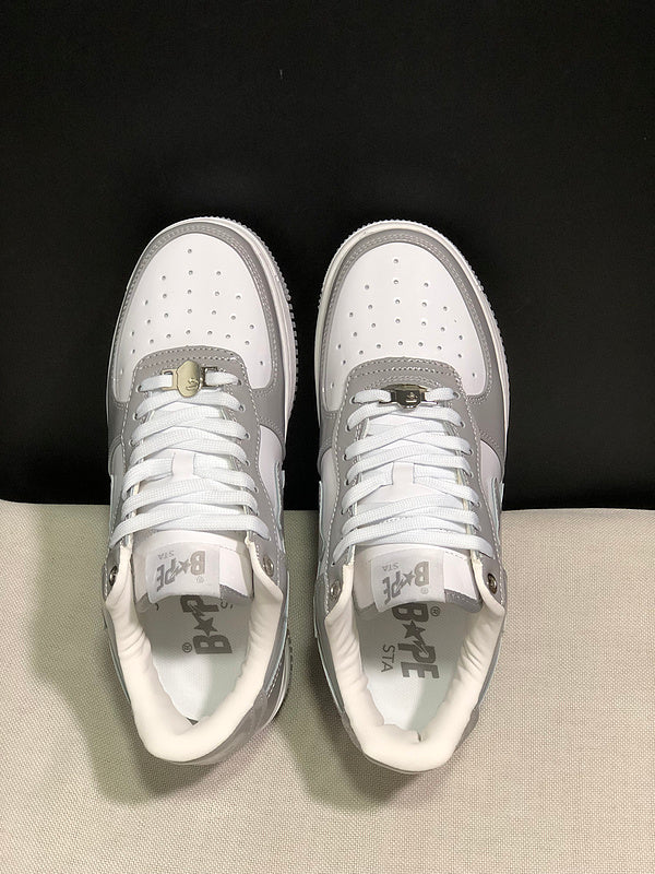 BAPE STA Low "Grey / White" — Reflective Patent Leather Sneaker