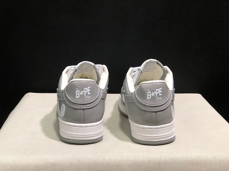 BAPE STA Low "Grey / White" — Reflective Patent Leather Sneaker