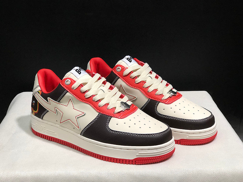 BAPE STA Low "Cream / Black / Red" — Tri-Color Leather Sneaker