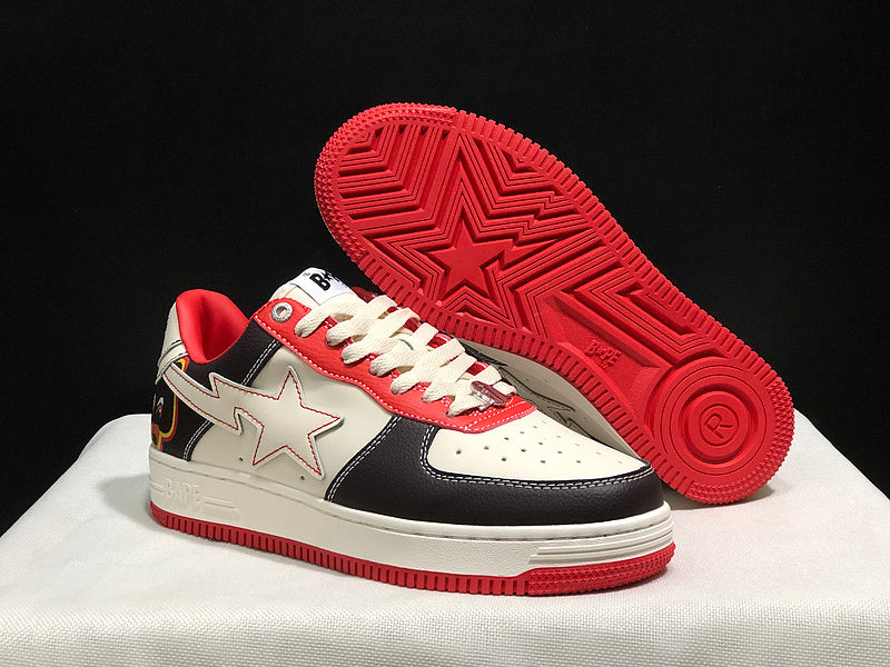 BAPE STA Low "Cream / Black / Red" — Tri-Color Leather Sneaker