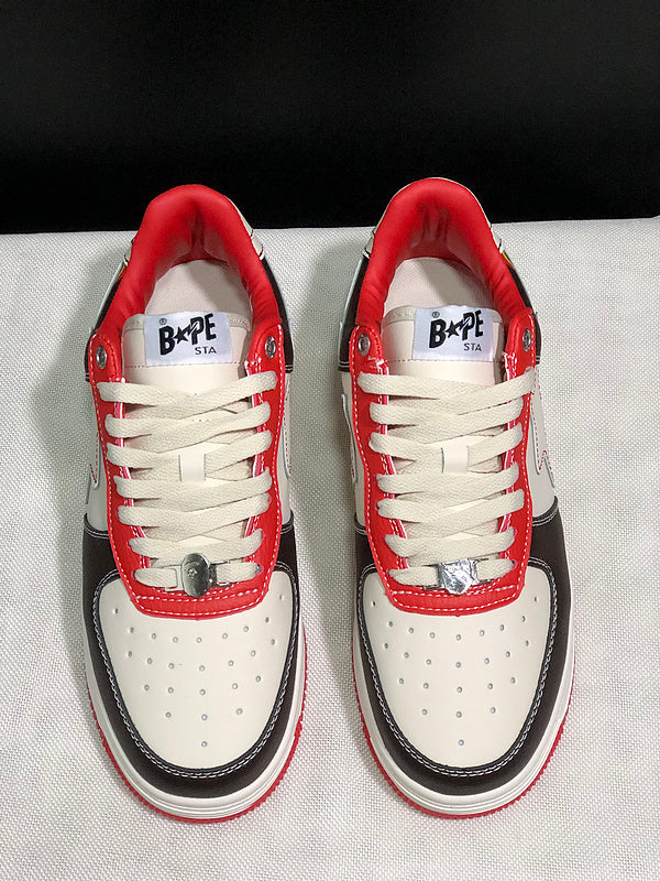 BAPE STA Low "Cream / Black / Red" — Tri-Color Leather Sneaker