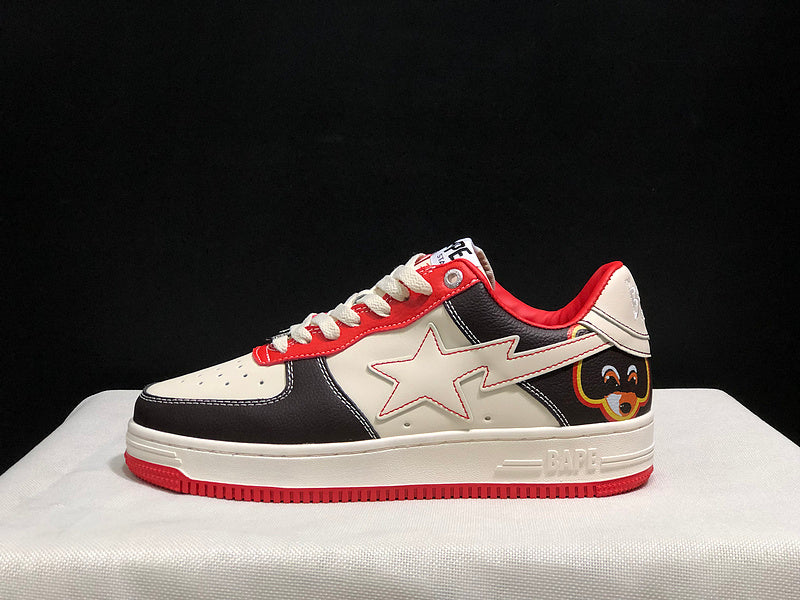 BAPE STA Low "Cream / Black / Red" — Tri-Color Leather Sneaker