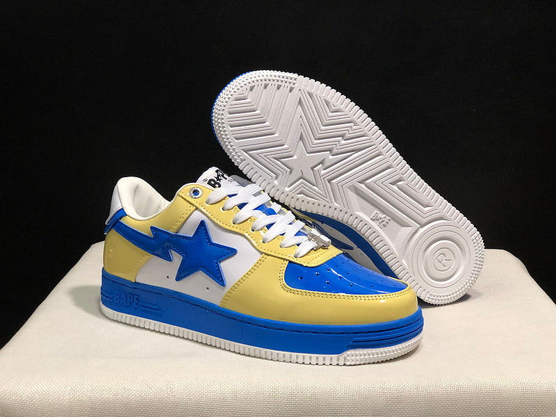 BAPE STA Low "Yellow / Blue / White" — Tri-Color Patent Leather Sneaker