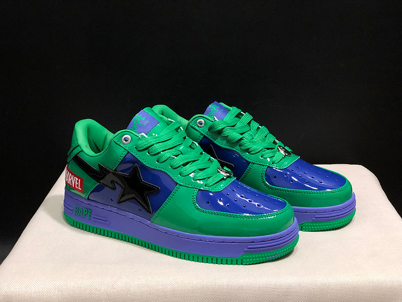 BAPE x Marvel STA Low "Hulk" — Green / Blue / Purple Patent Leather Sneaker