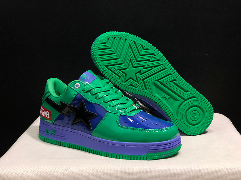 BAPE x Marvel STA Low "Hulk" — Green / Blue / Purple Patent Leather Sneaker