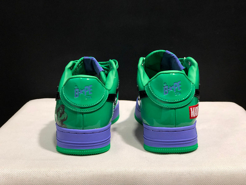 BAPE x Marvel STA Low "Hulk" — Green / Blue / Purple Patent Leather Sneaker
