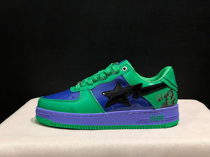 BAPE x Marvel STA Low "Hulk" — Green / Blue / Purple Patent Leather Sneaker