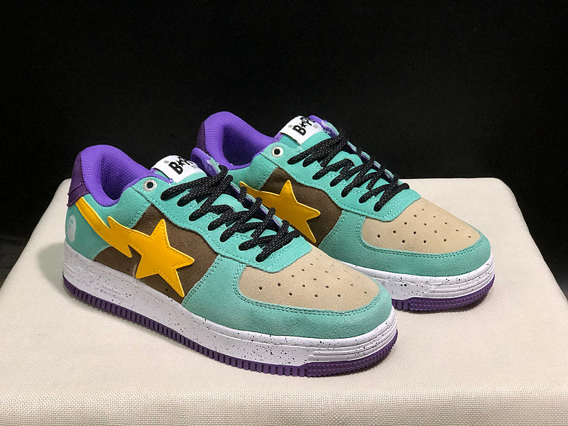 BAPE STA Low "Joker" — Mint Green / Purple / Yellow Star Suede Sneaker