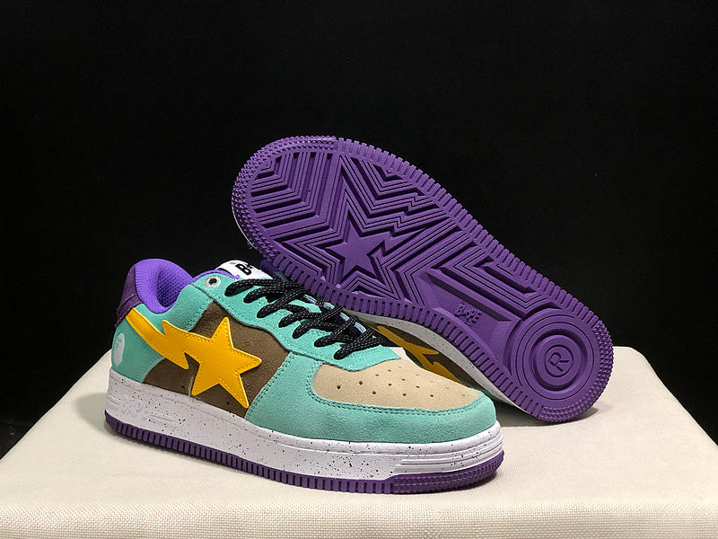 BAPE STA Low "Joker" — Mint Green / Purple / Yellow Star Suede Sneaker