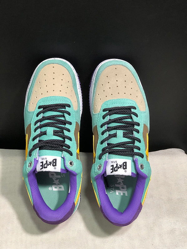 BAPE STA Low "Joker" — Mint Green / Purple / Yellow Star Suede Sneaker
