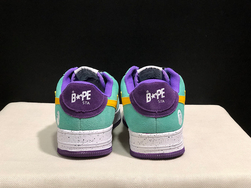 BAPE STA Low "Joker" — Mint Green / Purple / Yellow Star Suede Sneaker
