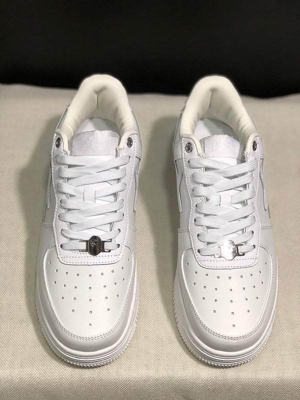 BAPE STA Low "Triple White" — All-White Leather Sneaker