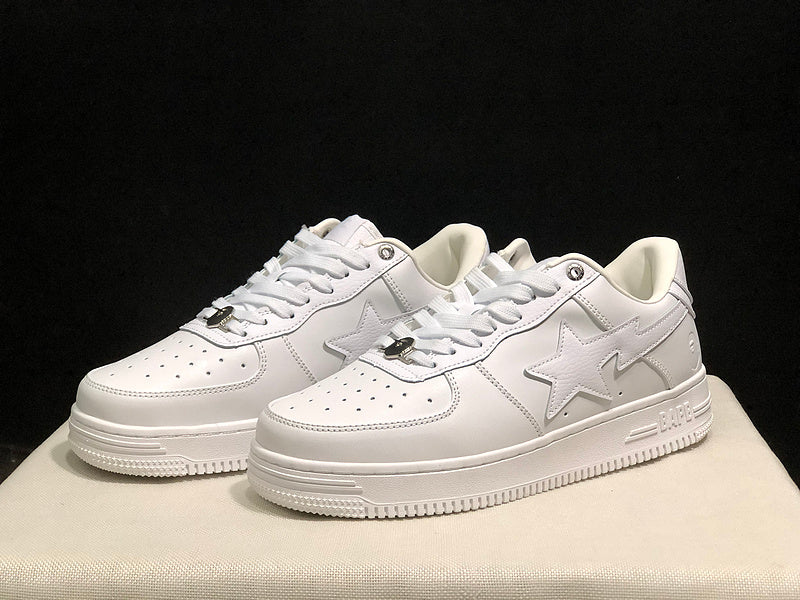 BAPE STA Low "Triple White" — All-White Leather Sneaker