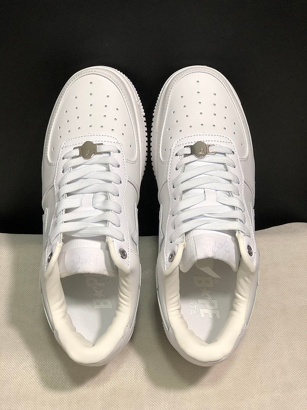 BAPE STA Low "Triple White" — All-White Leather Sneaker