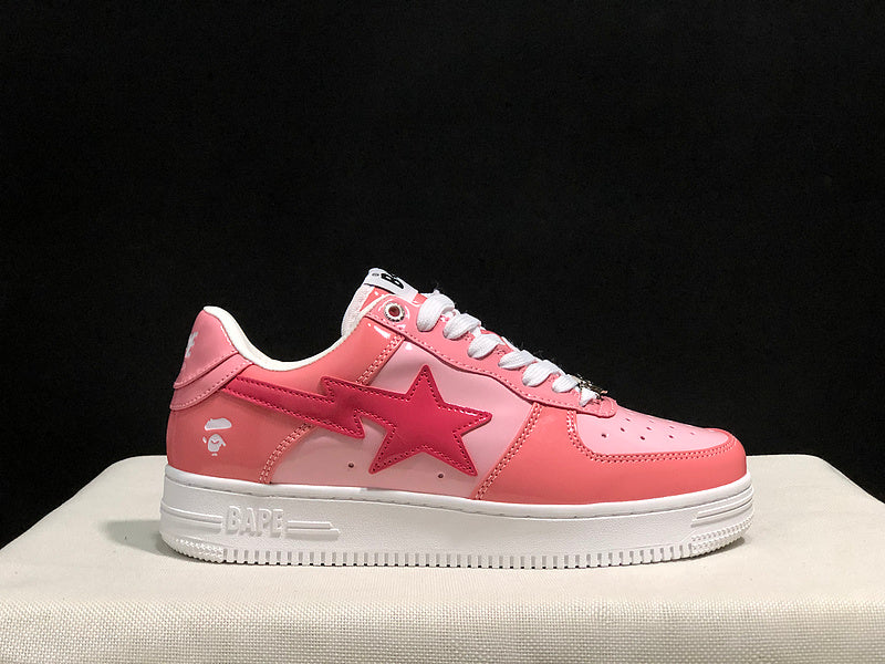 BAPE Bapesta Low "Pink Patent" — Glossy Leather Sneaker