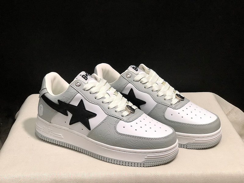 BAPE Bapesta Low "Grey Camo" — Embossed Leather Sneaker