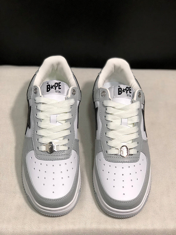 BAPE Bapesta Low "Grey Camo" — Embossed Leather Sneaker