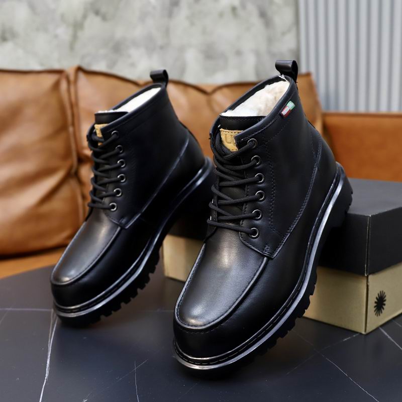 UGG Men's Leather Shearling Lace-Up Boot — Black
